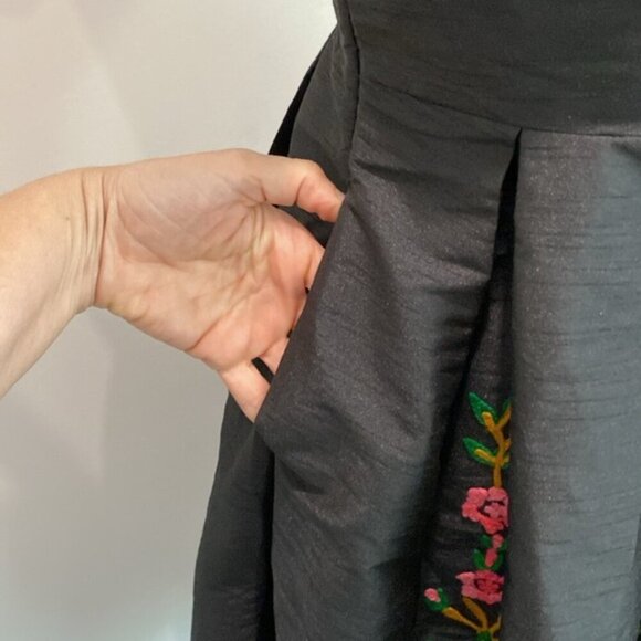 eShakti Floral Embroidery Dupioni Sweetheart Dress - Picture 9 of 16